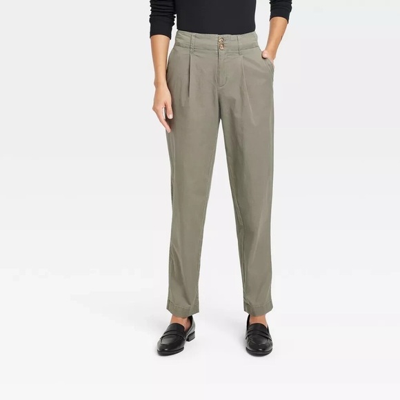 a new day Pants - A • NEW DAY | Olive Green High Waist Pleat Front Tapered Trousers Khakis